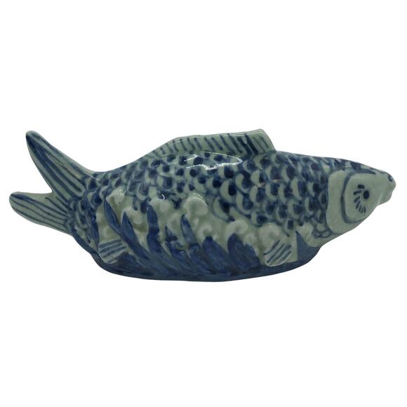 Handmade Glazed Fish Pottery Figurine Heavy Statue Ornamental Decorative Stamped - Picture 2 of 7